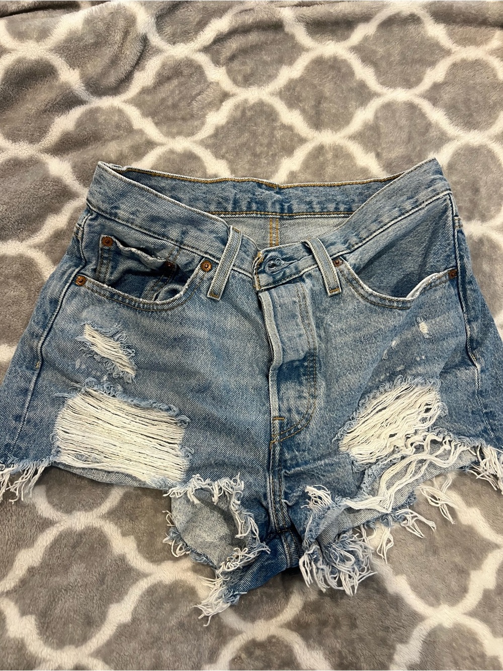 Levi's Light Blue Ripped Denim Cutoff Shorts